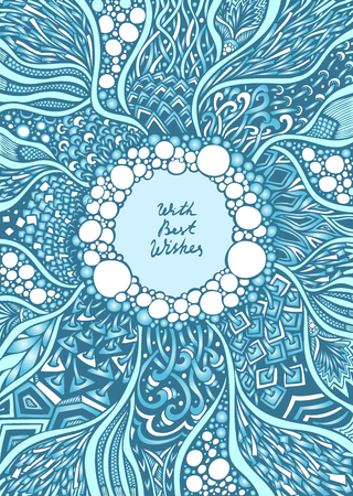 Christmas frame with zen tangle zen doodle texture in blue whiteのイラスト素材
