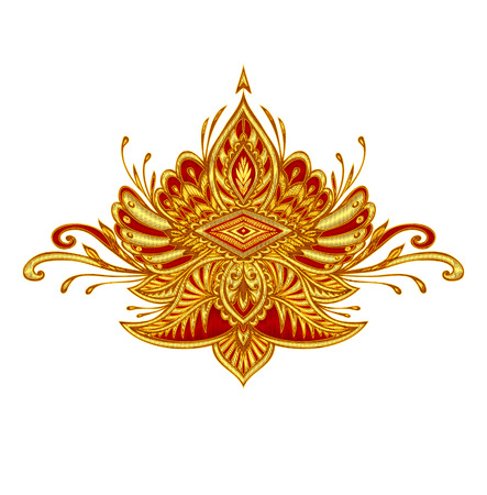 Decorative element emblem with embroidery effect in red gold colorsのイラスト素材