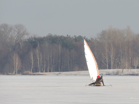 riding on the ice-boatの写真素材