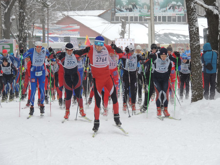 Start ski race \"Ski Track of Russia\" at a distance of 10 km.のeditorial素材
