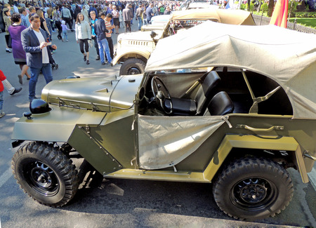 Retrocar of World War II and Korean War soviet military allwheeldrive vehicle light truck jeep F4 layout GAZ67のeditorial素材