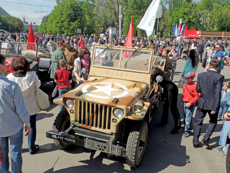 Retrocar of US Army and Red Army of World War II allwheeldrive vehicle light truck jeep F4 layout Willys MBのeditorial素材
