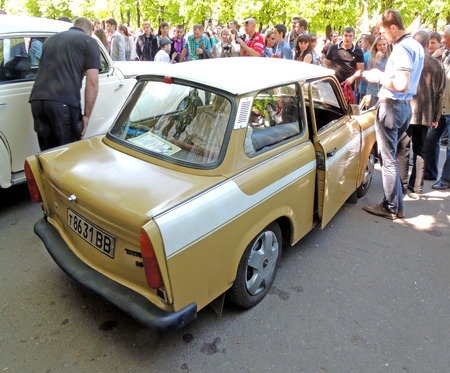 Side and back elevation and saloon of East Germany twostroke engine car of 196080s Trabant 601 Limousine Standartのeditorial素材