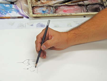 Pencil sketch on drawing paper for watercolor paintingの写真素材
