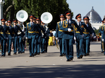 Military brass band of Russia marches. Festival of military orchestras Spasskaya Tower. Central...