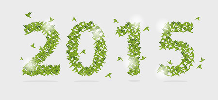 2015 new year with origami paper bird on abstract. Vectorのイラスト素材
