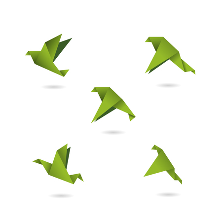 origami green birds icons set vector illustrationのイラスト素材