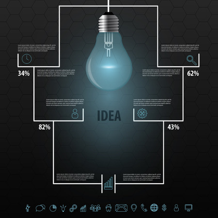 Creative blue light bulb idea. Infographics. Vectorのイラスト素材