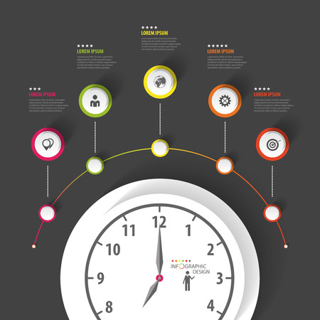 Infographic. Business Clock. Colorful circle with icons. Vectorのイラスト素材