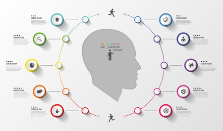 Infographic. Business head. Colorful circle with icons. Vectorのイラスト素材
