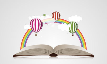 Creative concept - Open Book With Air Balloons. Vector illustrationのイラスト素材
