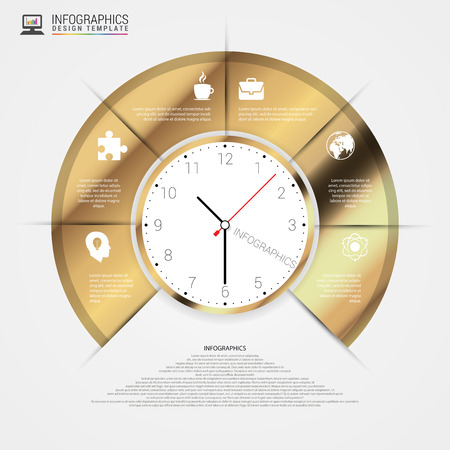 Infographics. Business concept. Colorful circle with icons. Modern work time management planning in golden style.のイラスト素材