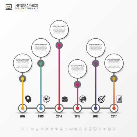 Timeline infographics design template with circles. Modern concept. Vector illustrationのイラスト素材