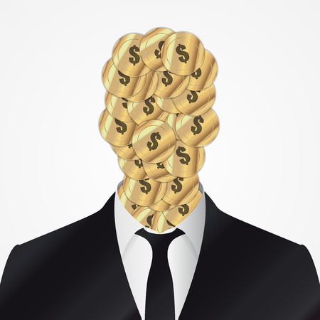 Abstract businessman. Head made from coins. Vector illustrationのイラスト素材