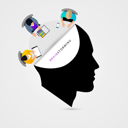 Business meeting strategy. Brainstorming concept. Creative head. Vector illustrationのイラスト素材