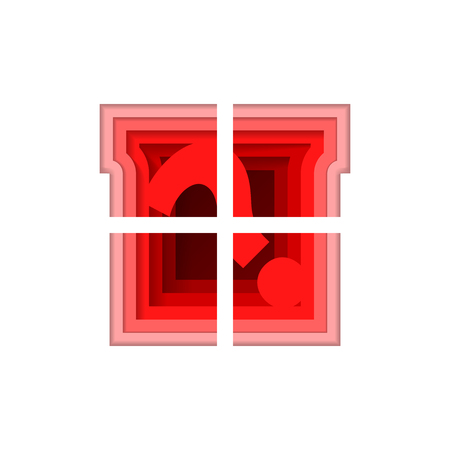 Red box with a question mark. What is inside the box concept. Vector illustrationのイラスト素材