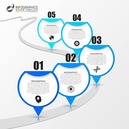 Infographic design template with a road and five marked spots. Vector illustrationのイラスト素材