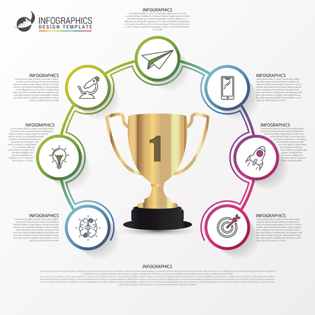 Infographic design template. Success concept with trophy. Vector illustrationのイラスト素材