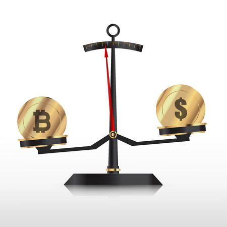 Bitcoin and dollar sign on a weighing scale icon.のイラスト素材