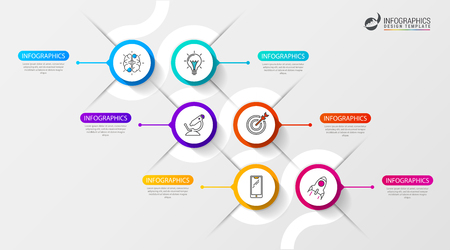 Info graphic timeline template with six options.のイラスト素材