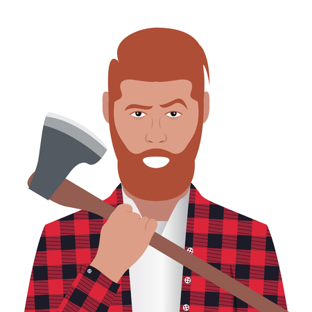Cartoon character. Avatar symbol. Lumberjack holding an axe. Vector illustrationのイラスト素材