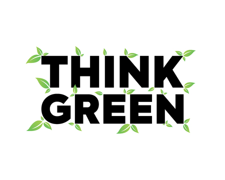 Think Green text with leaves. Vector illustration.のイラスト素材