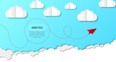 Origami clouds in paper style on sky. Banner. Vector illustration.のイラスト素材
