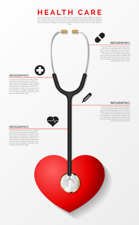 Medical and Health Infographic design template with stethoscope.のイラスト素材