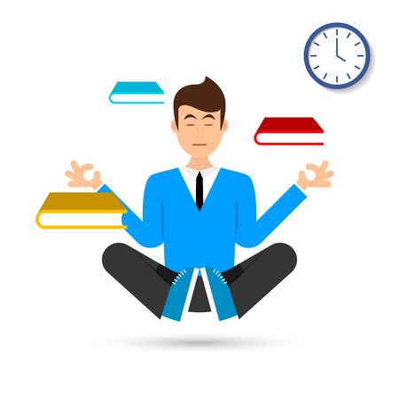 Student meditating in lotus pose. Cartoon. Vector illustrationのイラスト素材