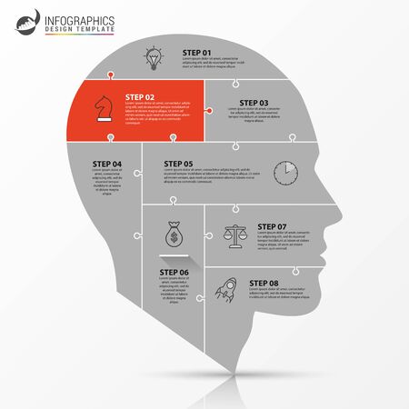 Infographic design template. Creative concept with 8 steps. Can be used for workflow layout, diagram, banner, webdesign. Vector illustration.のイラスト素材