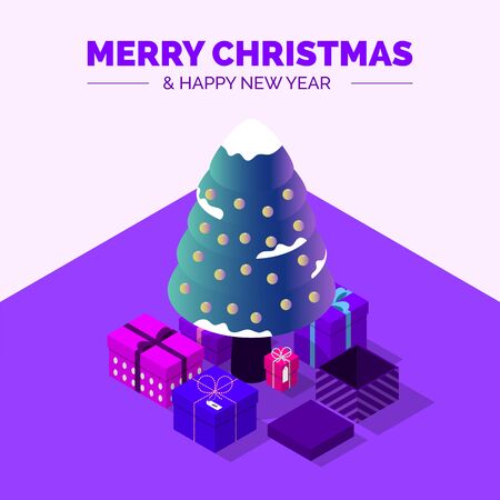 Merry Christmas and Happy New Year. Creative isometric vector. Illustrationのイラスト素材