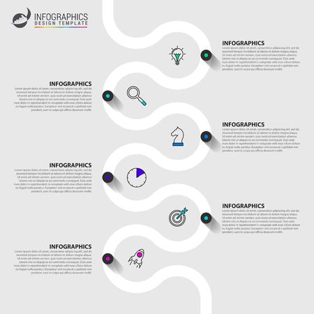 Infographic design template. Timeline concept with 6 steps. Can be used for workflow layout, diagram, banner, webdesign. Vector illustrationのイラスト素材
