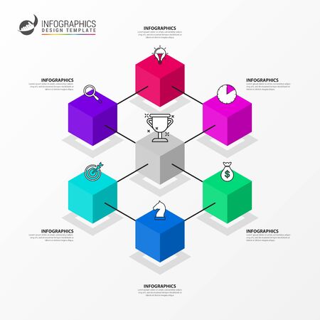 Infographic design template. Creative concept with 6 steps. Can be used for workflow layout, diagram, banner, webdesign. Vector illustrationのイラスト素材