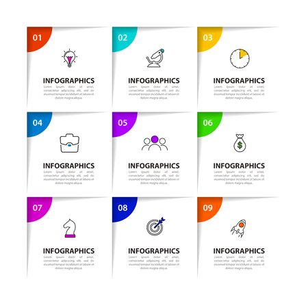 Infographic design template. Creative concept with 9 steps. Can be used for workflow layout, diagram, banner, webdesign. Vector illustrationのイラスト素材