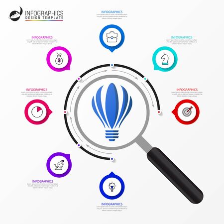 Infographic design template. Creative concept with 7 steps. Can be used for workflow layout, diagram, banner, webdesign. Vector illustration.のイラスト素材