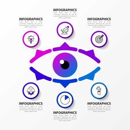 Infographic design template. Creative concept with 6 steps. Can be used for workflow layout, diagram, banner, webdesign. Vector illustration.のイラスト素材
