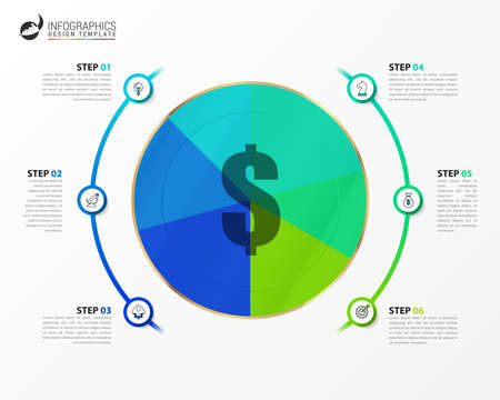 Infographic design template. Creative concept with 6 steps. Can be used for workflow layout, diagram, banner, webdesign. Vector illustrationのイラスト素材