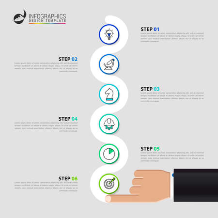 Infographic design template. Creative concept with 6 steps. Can be used for workflow layout, diagram, banner, webdesign. Vector illustrationのイラスト素材