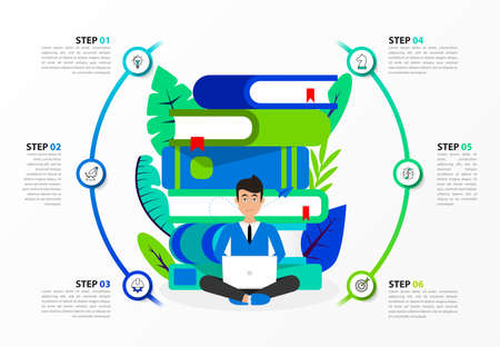Infographic design template. Creative concept with 6 steps. Can be used for workflow layout, diagram, banner, webdesign. Vector illustrationのイラスト素材