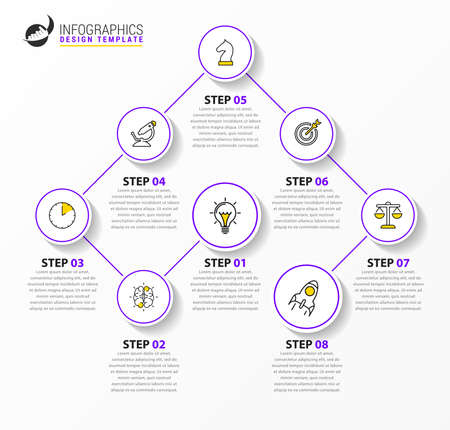 Infographic design template. Timeline concept with 8 steps. Can be used for workflow layout, diagram, banner, webdesign. Vector illustrationのイラスト素材