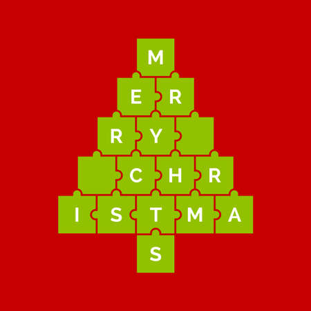 Christmas tree from jigsaw puzzle. Greeting card. Vector illustrationのイラスト素材