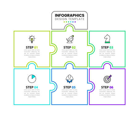 Infographic design template. Creative concept with 6 steps. Can be used for workflow layout, diagram, banner, web design. Vector illustrationのイラスト素材