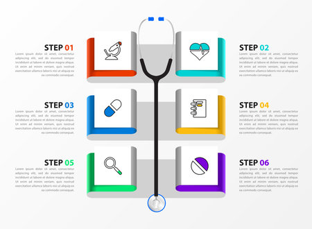 Infographic design template. Creative concept with 6 steps. Can be used for workflow layout, diagram, banner, webdesign. Vector illustrationのイラスト素材
