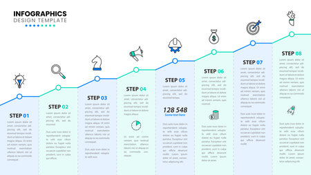 Infographic design template. Creative concept with 8 steps. Can be used for workflow layout, diagram, banner, webdesign. Vector illustrationのイラスト素材