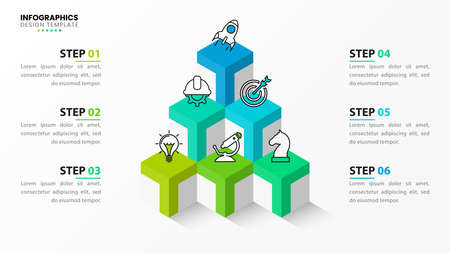 Infographic design template. Creative concept with 6 steps. Can be used for workflow layout, diagram, banner, webdesign. Vector illustrationのイラスト素材