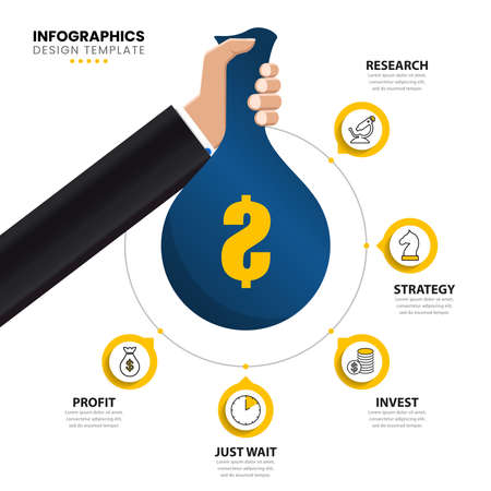 Infographic design template. Investment concept with 5 steps. Can be used for workflow layout, diagram, banner, webdesign. Vector illustrationのイラスト素材