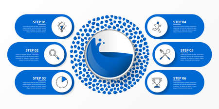 Infographic design template. Creative concept with 6 steps. Can be used for workflow layout, diagram, banner, webdesign. Vector illustrationのイラスト素材