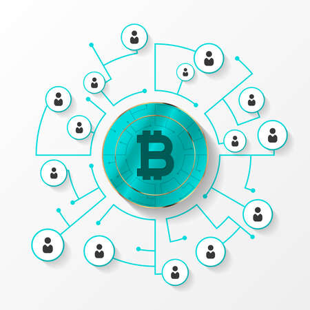 Bitcoin. Network connections. Crypto currency concept. Vector illustrationのイラスト素材