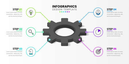 Infographic design template. Creative concept with 6 steps. Can be used for workflow layout, diagram, banner, webdesign. Vector illustrationのイラスト素材