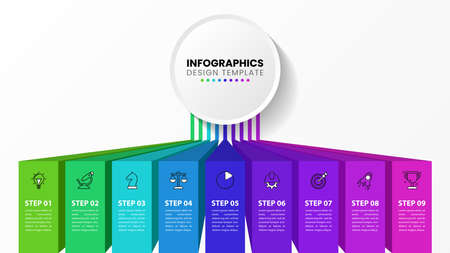 Infographic design template. Creative concept with 9 steps. Can be used for workflow layout, diagram, banner, webdesign. Vector illustrationのイラスト素材